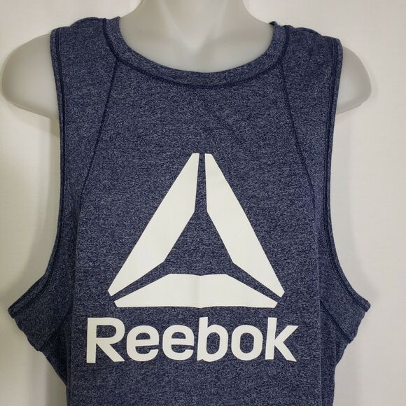 Reebok Womens Crop Top Large Throwback Blue Graphic Workout Slim Fit Slit Back - Picture 3 of 9